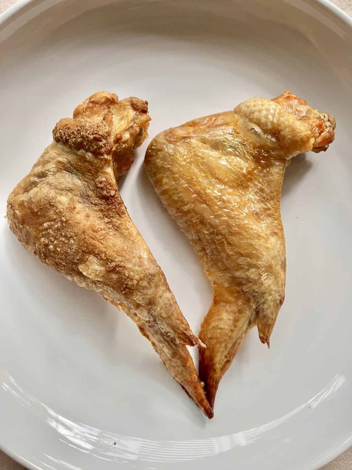 2 very crispy baked chicken wings.