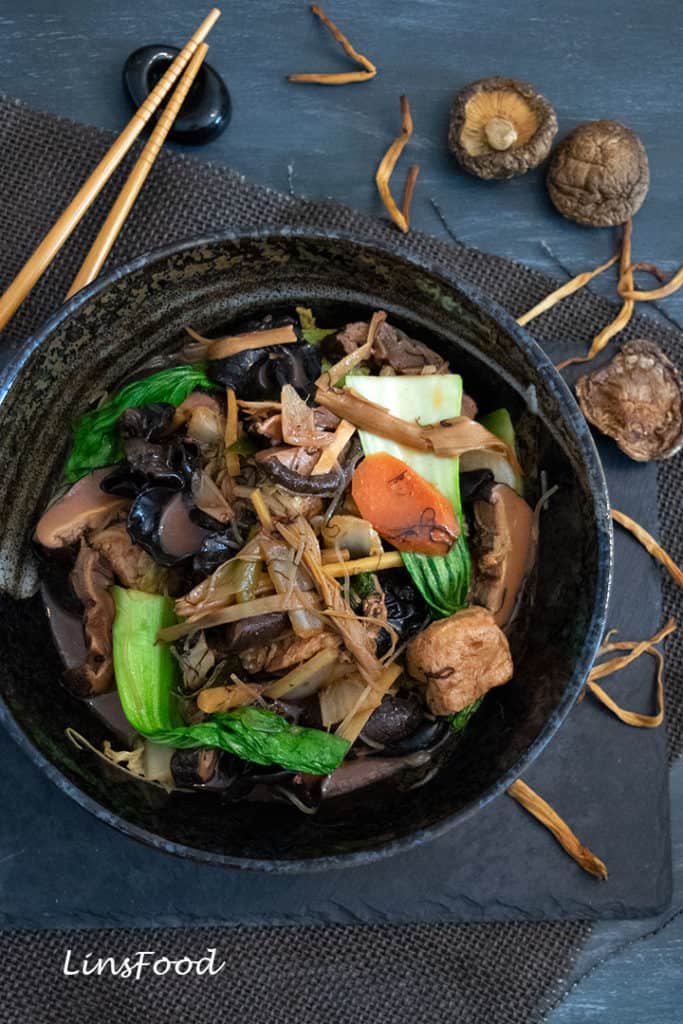 A bowl of Lo Han Jai or Buddha's Delight for a Chinese New Year Feast