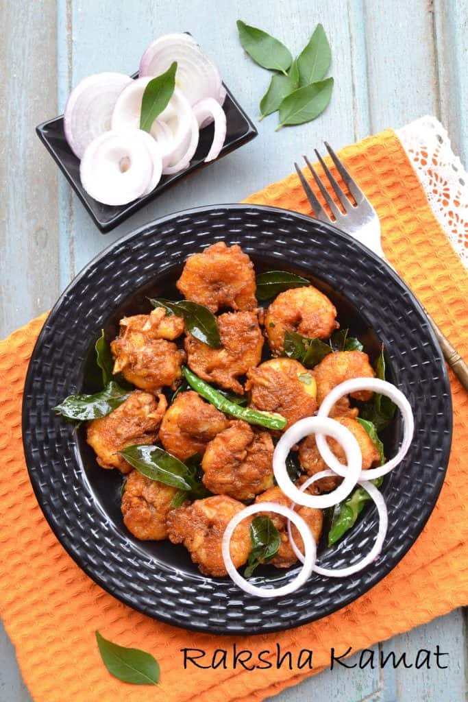 A plate of Prawns cooked with Curry leaves