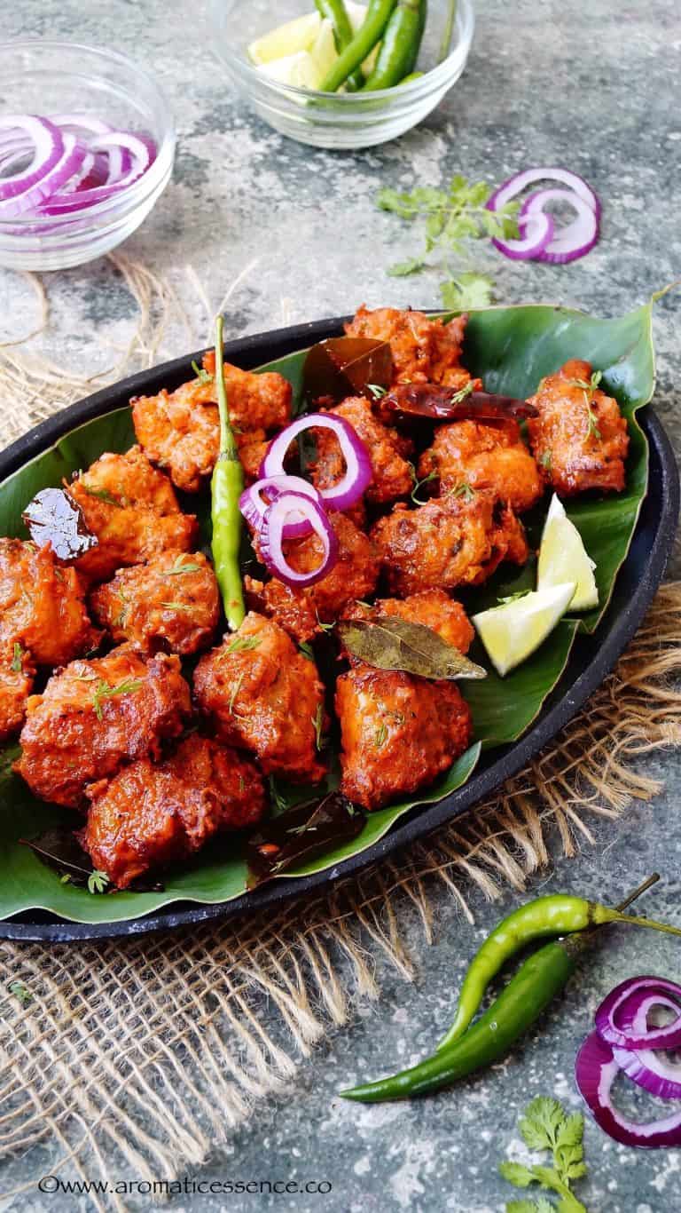 A platter of chicken baked with curry leaves