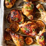 A platter of chicken thighs marinated with honey, soy and 5 spice powder