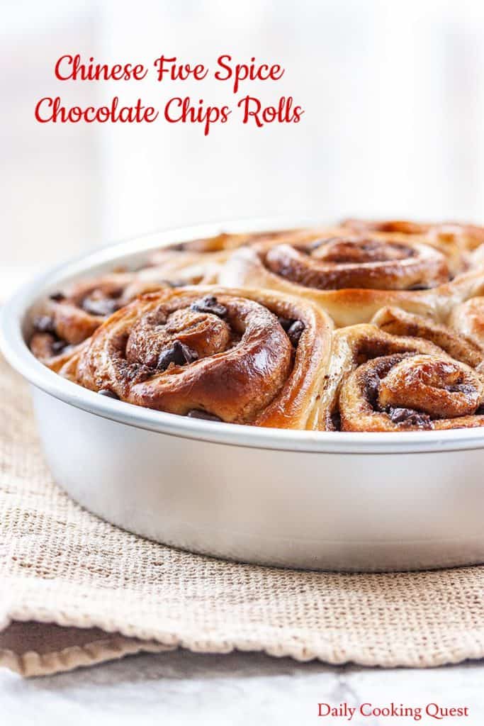 Pan of 5 spice chocolate roll buns