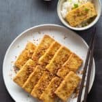 A plate of vegan Vietnamese lemongrass chilli tofu