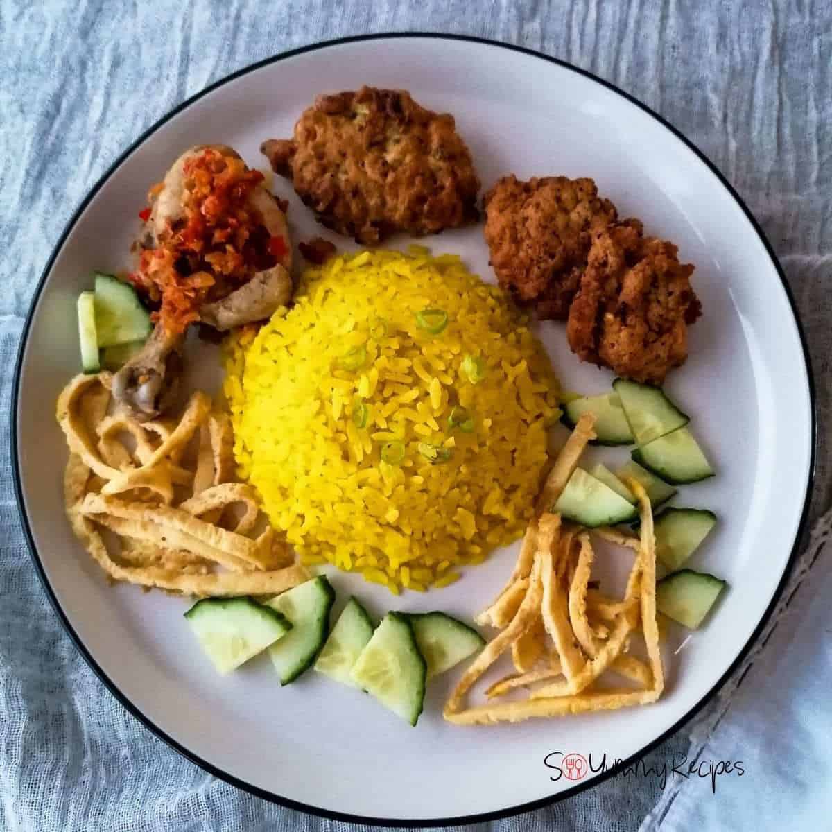 A plate of golden nasi kuning