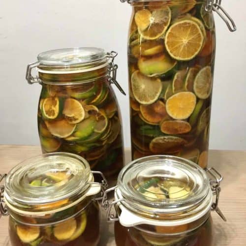 4 jars of Korean green tangerine syrup waiting to mature after 1 week