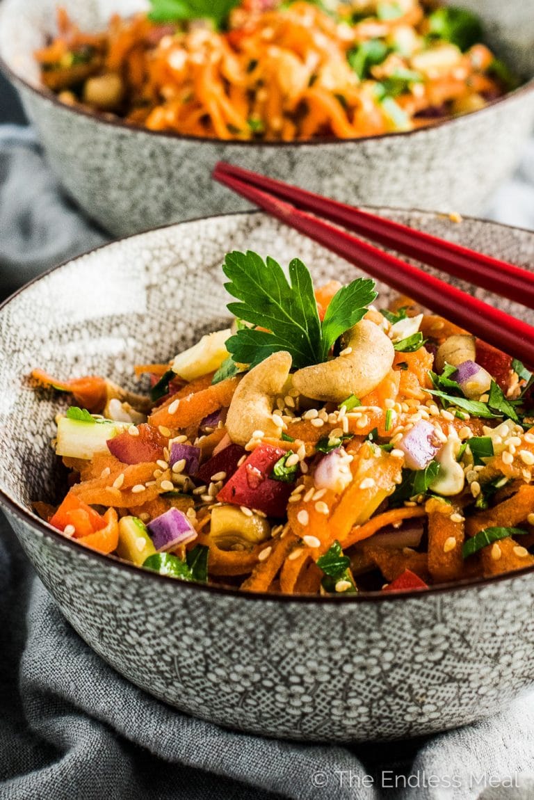 Bowls of Asian slaw for Thanksgiving