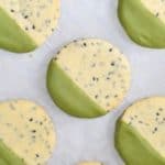 Rows of homemade black sesame and matcha shortbread cookies