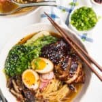 A bowl of leftover rotisserie chicken ramen.