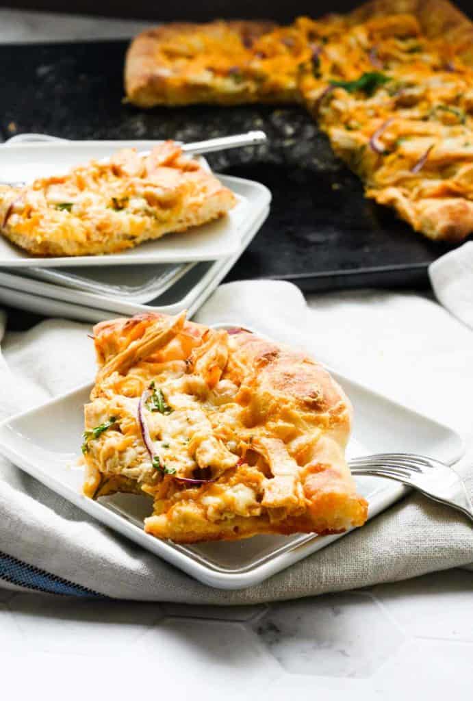 Pieces of buffalo chicken pizza