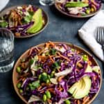 3 plates of leftover chicken Asian-inspired salad