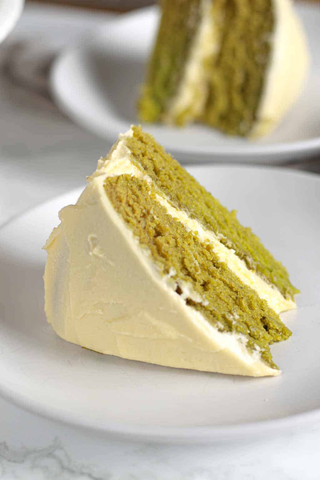 Vegan matcha cake with buttercream