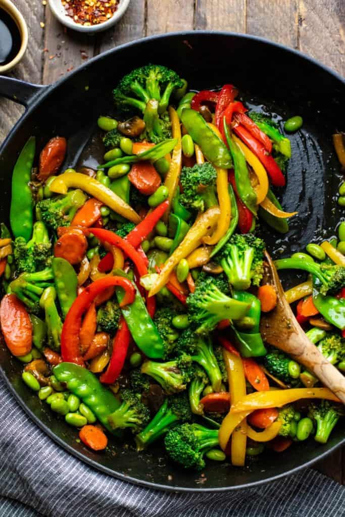 A colourful plate of stir-fried vegetables