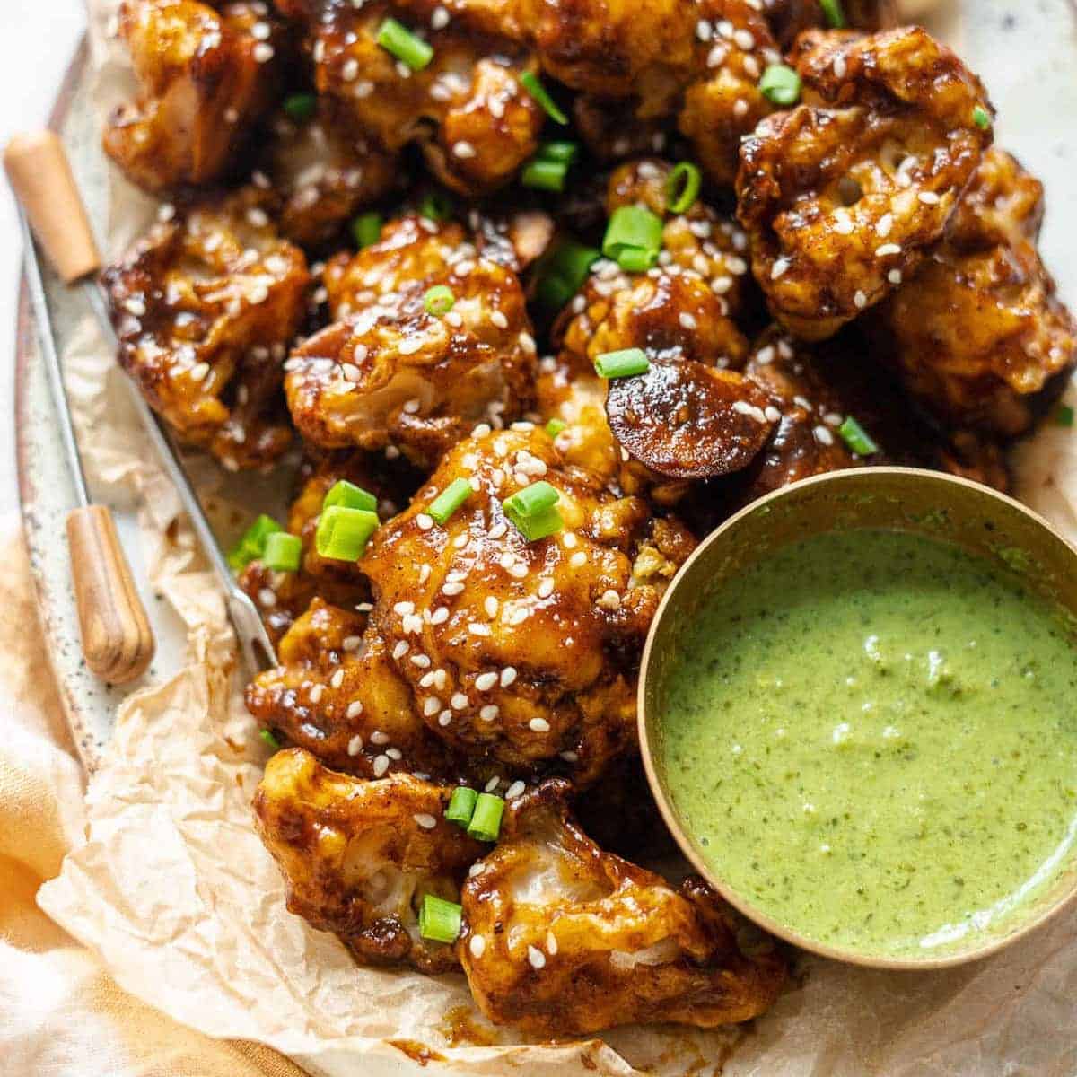 Close-up of baked cauliflower in tamarind.