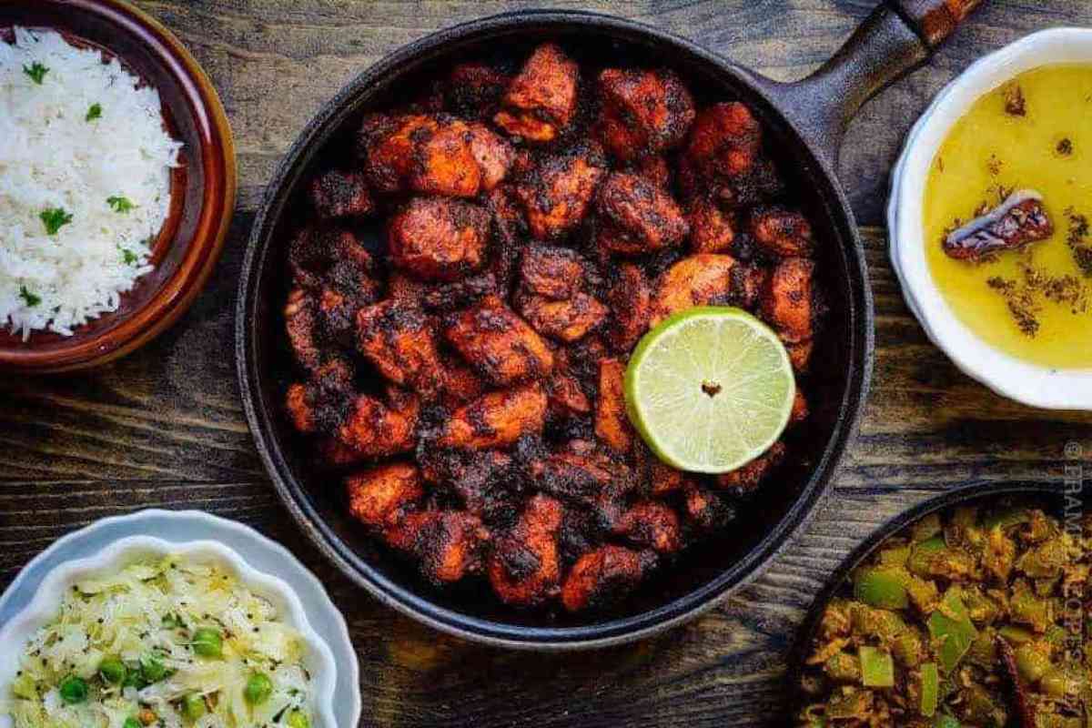 Chicken bites roasted in ghee and tamarind.