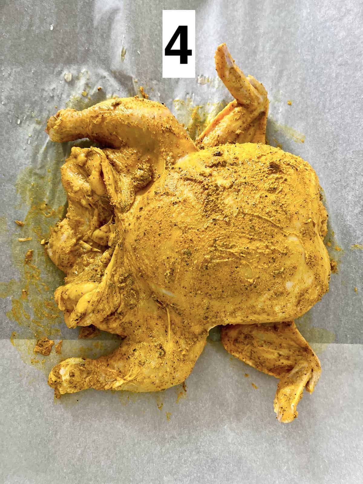 The turmeric roast chicken before cooking.