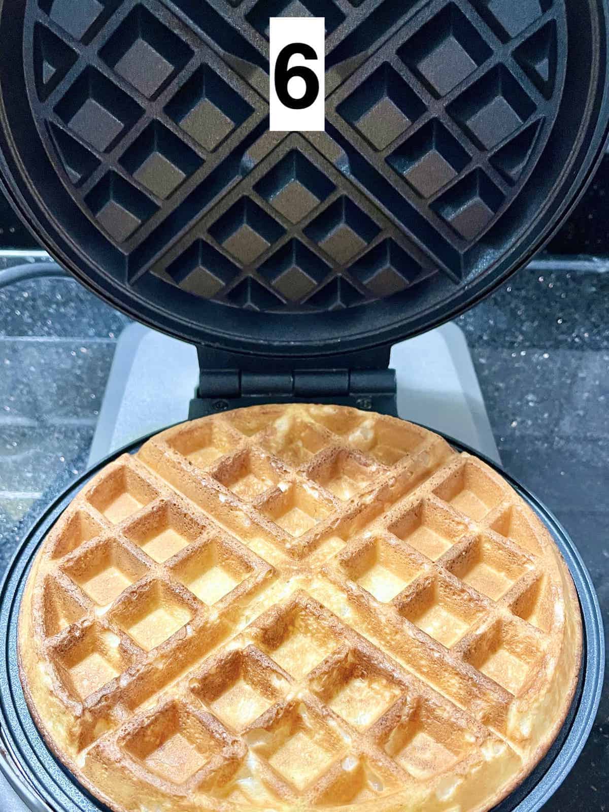 Fresh mochi cheese waffles in a vertical waffle maker.