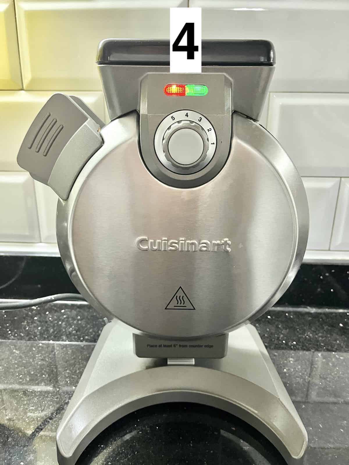 Cuisinart vertical waffle machine that has pre-heated.