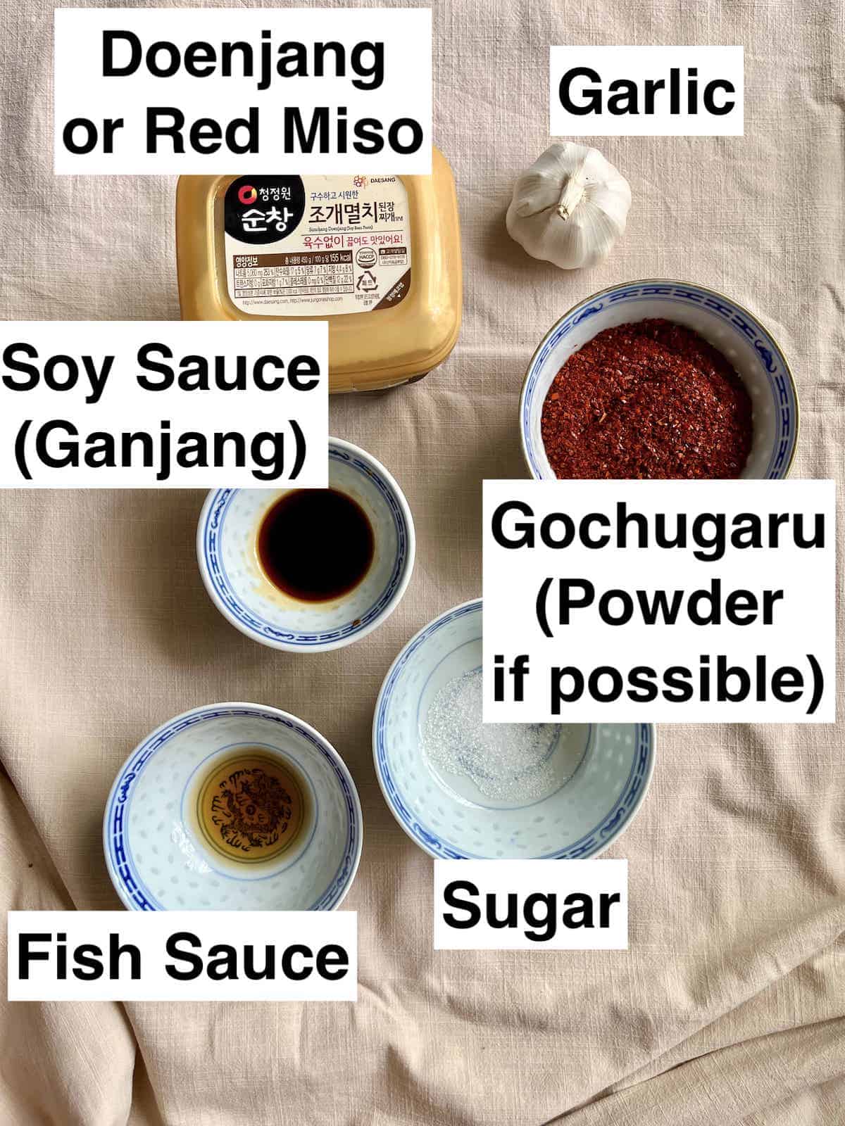 The ingredients to hack Gochujang next to each other.