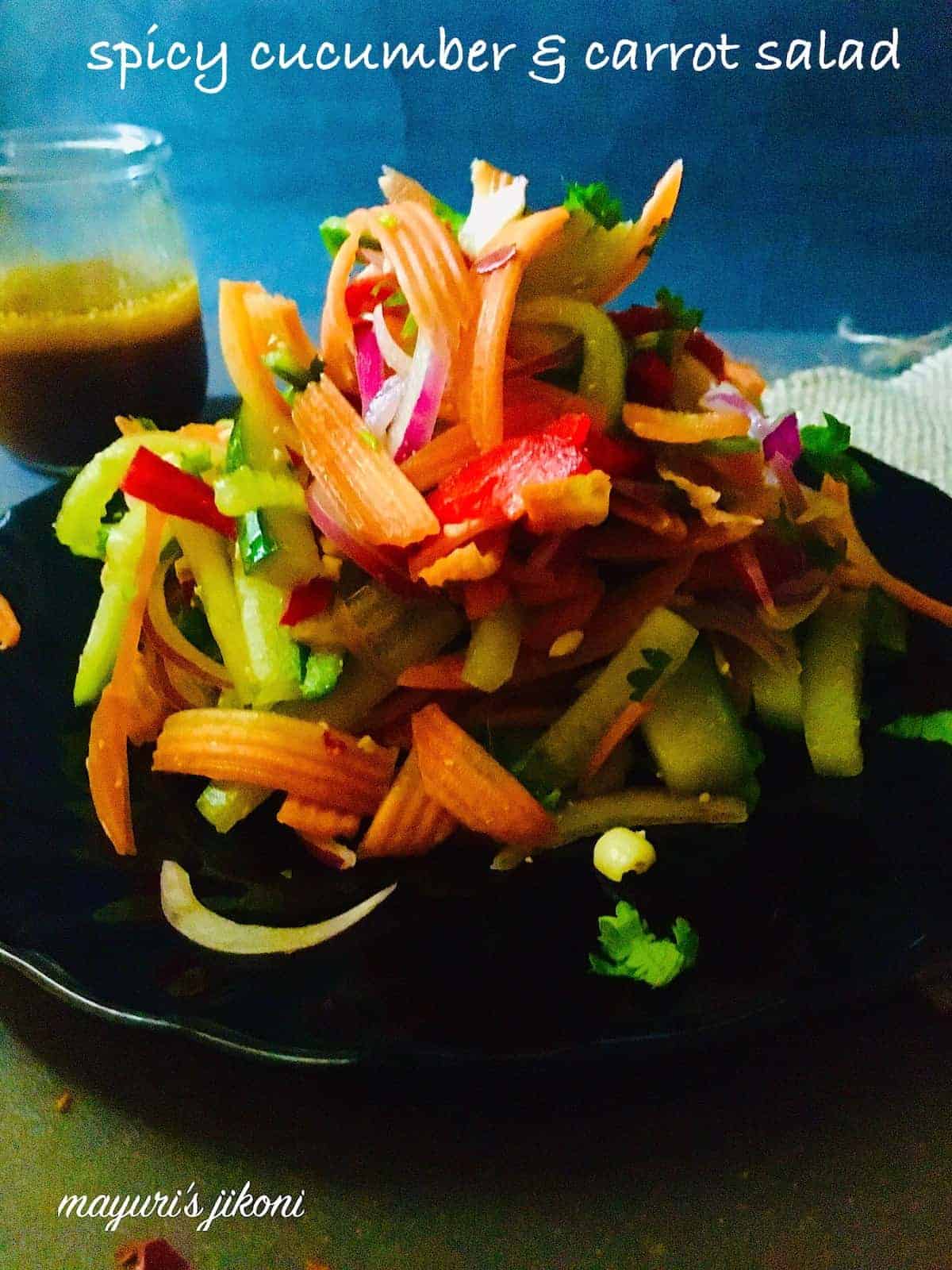 Close-up of a salad tossed with tamarind sauce.