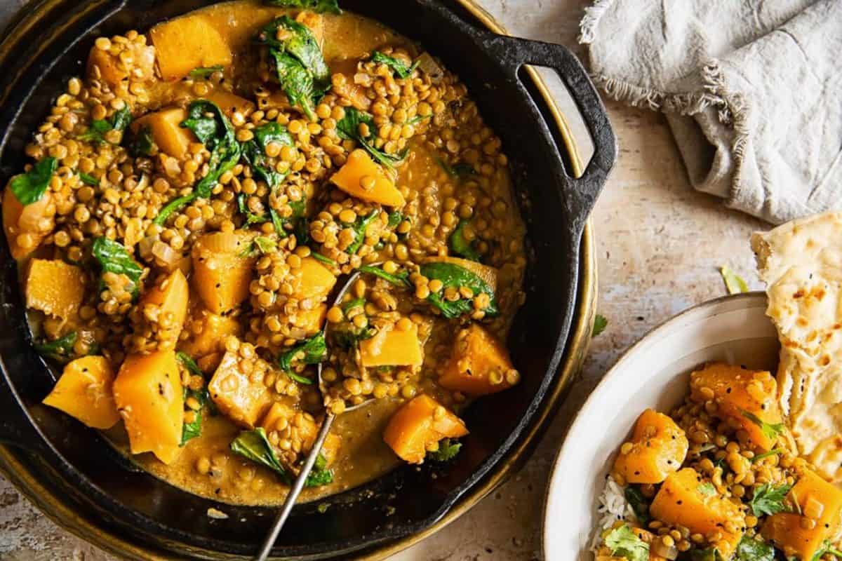 Close-up of vegan lentil curry