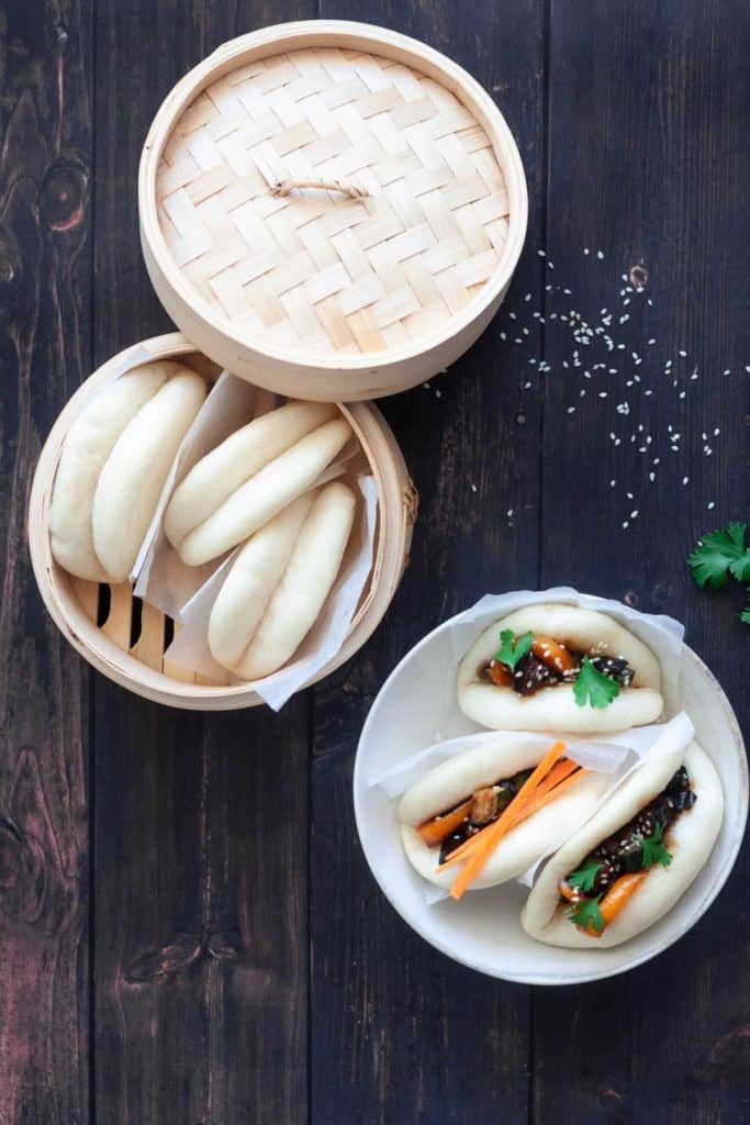 3 Vegan Bao Buns with Extra Bread at the side