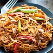Close-up of vegetable lo mein.