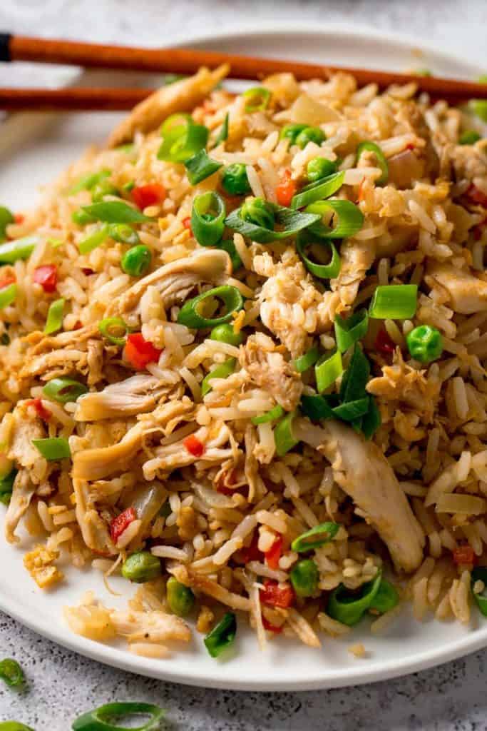 Close-up of chicken fried rice