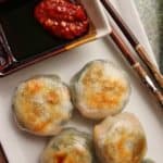 6 crystal chive dumplings on a platter