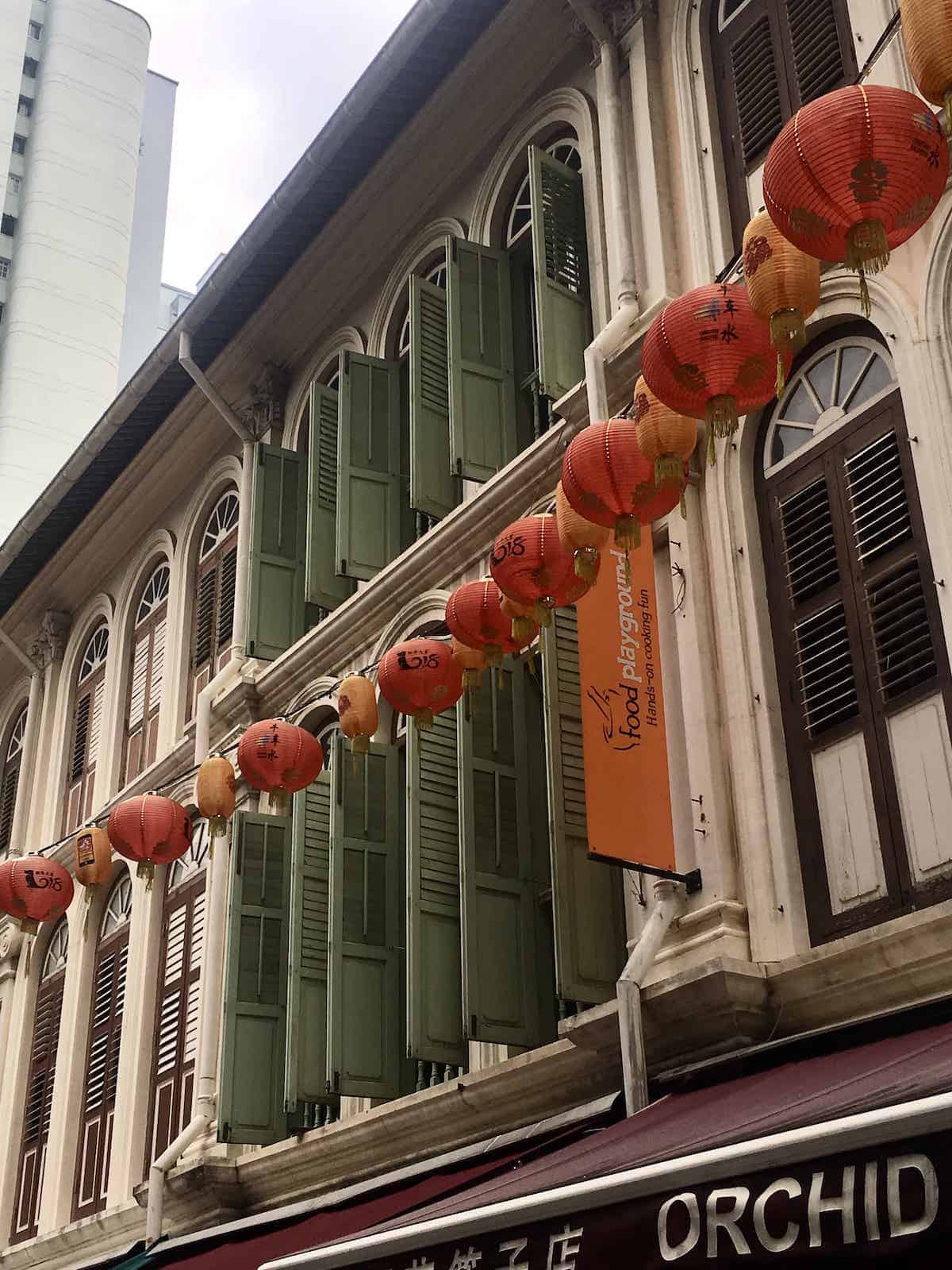 Red lanterns outside a shophouse in Singapore's Chinatown.