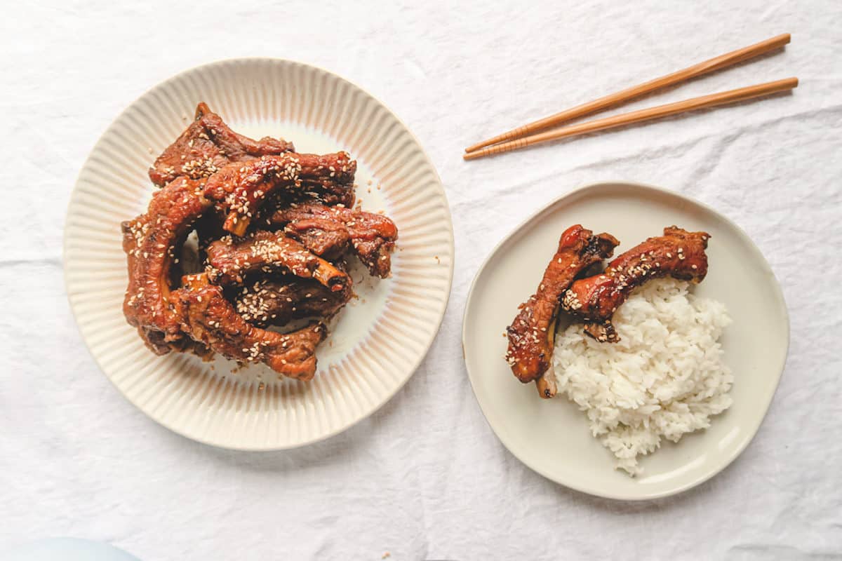 2 plates of Chinese braised ribs with rice