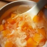 Close-up of a traditional Chinese dessert, Papaya and snow fungus soup