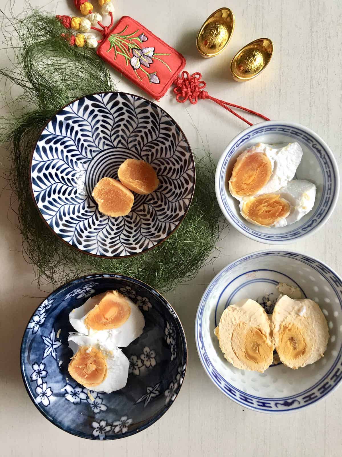 4 salted eggs cooked in different ways.