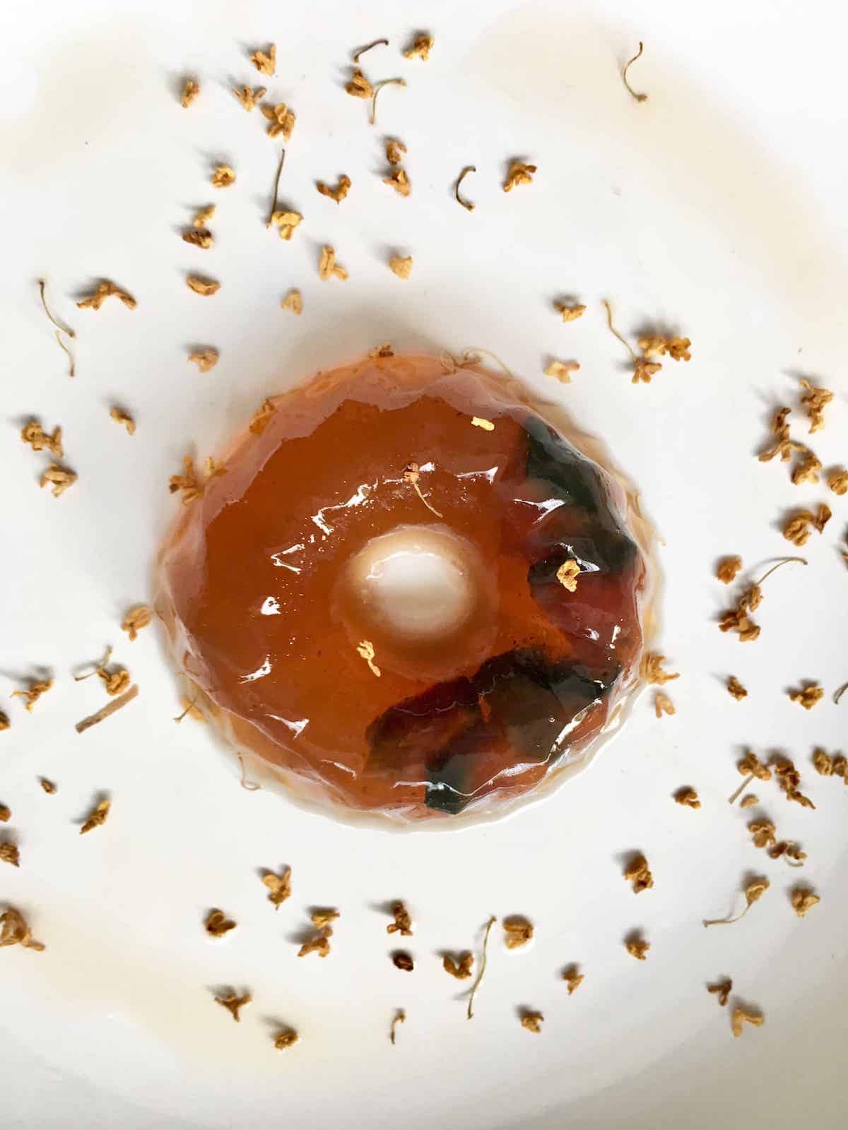 Close-up of Chinese plum jelly in a bundt shape