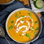 Close-up of Thai curry pumpkin soup.