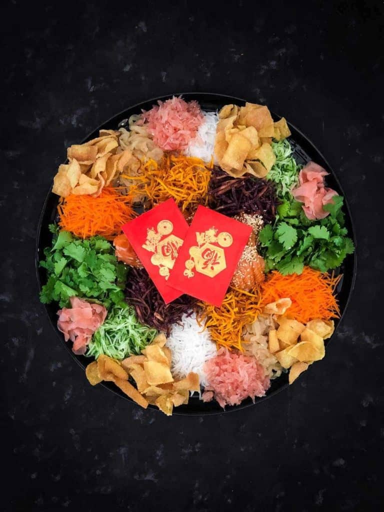 A colourful plate of yee sang, also known as yu sheng or CNY salad