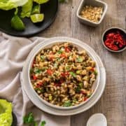 Mushroom San Choy Bow in a white bowl.