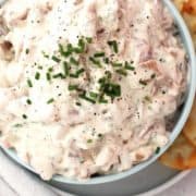 Close-up of classic red onion dip