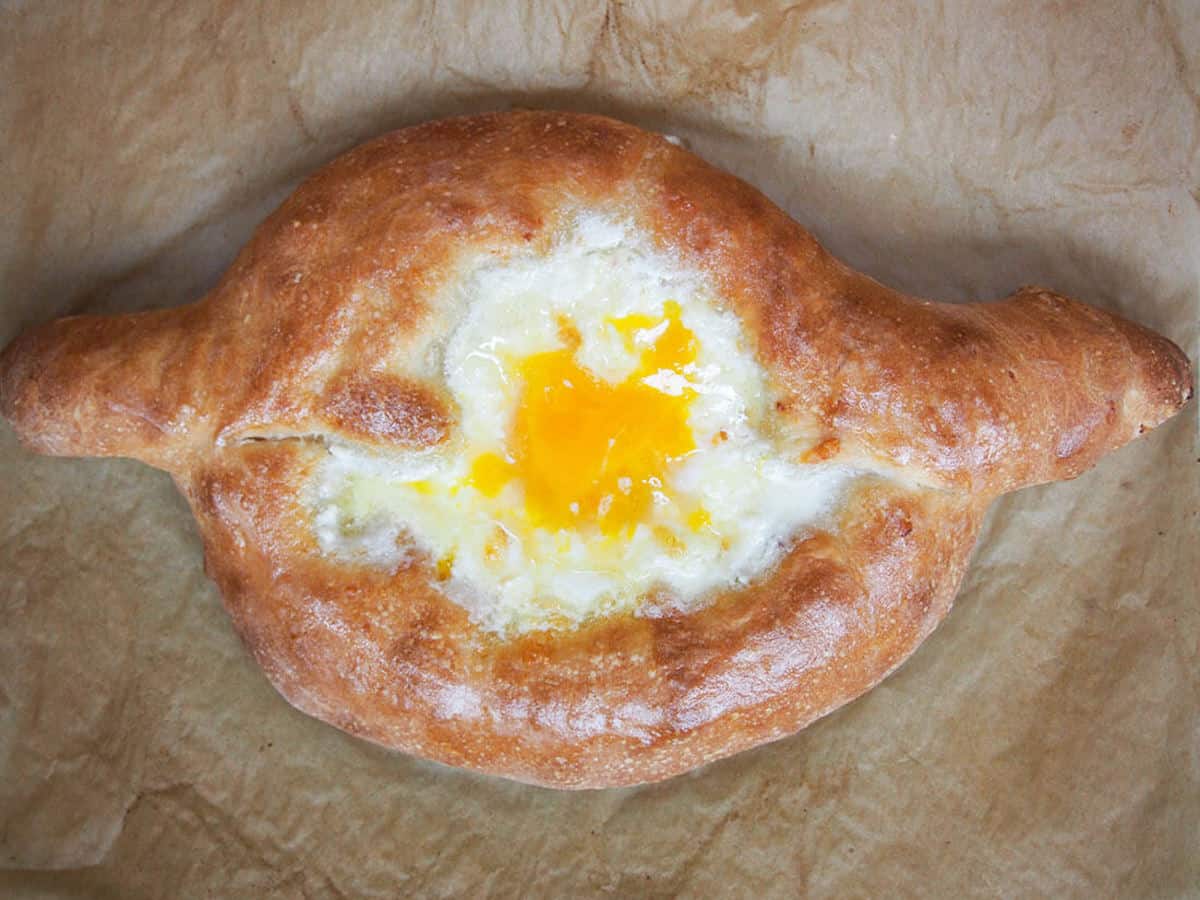 Close-up of Georgian cheese bread.