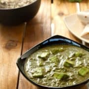 A bowl of Indian spinach & paneer curry.