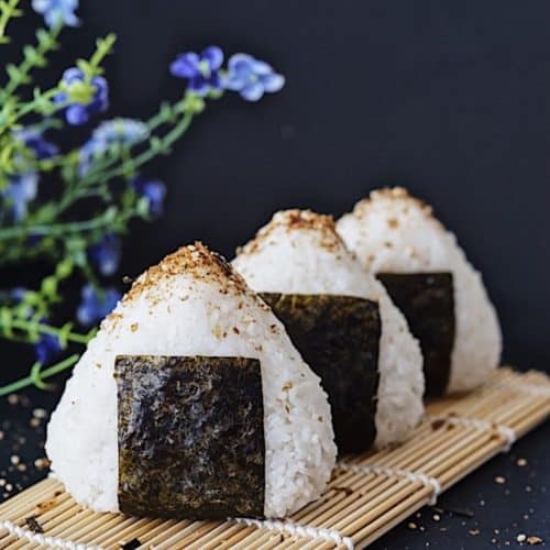 3 Japanese tuna onigiri in a row.