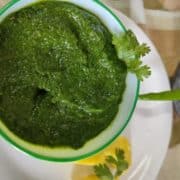 Green chutney in a bowl.