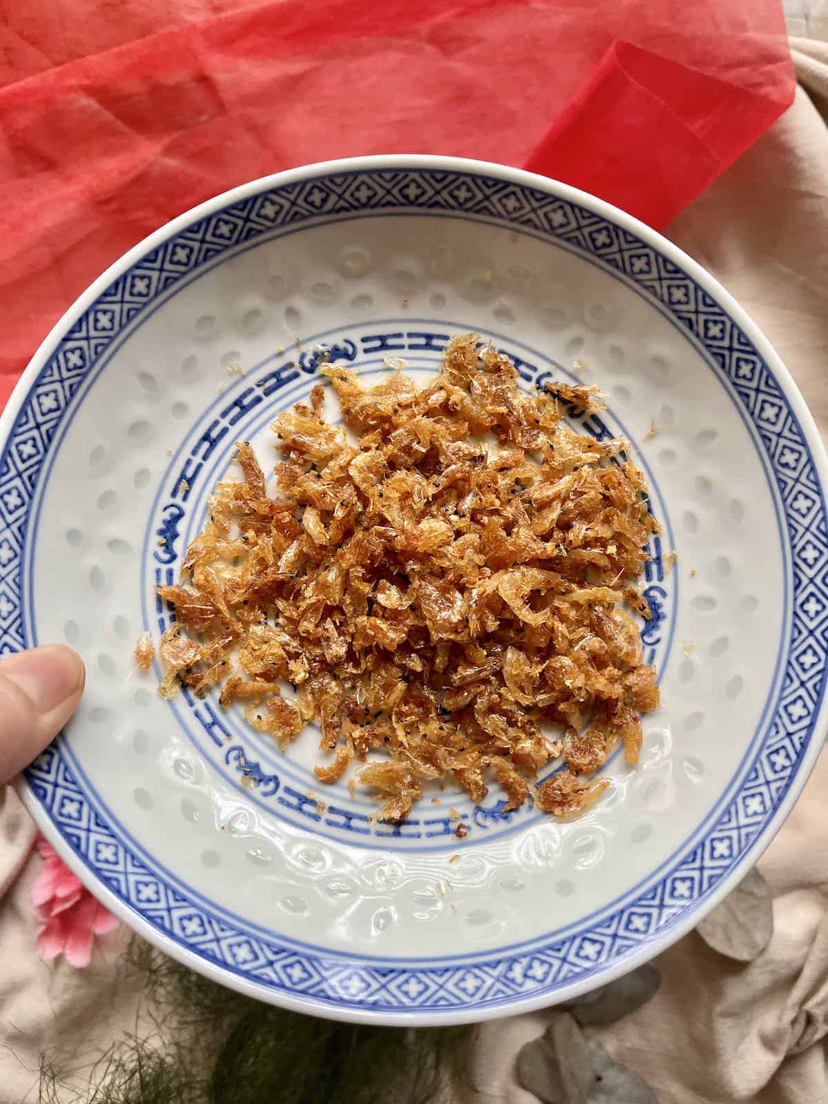 A pile of stir-fried Sakura ebi shrimp.