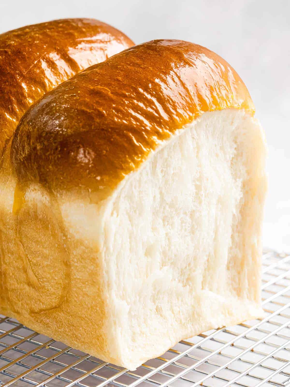A loaf of homemade Japanese milk bread.