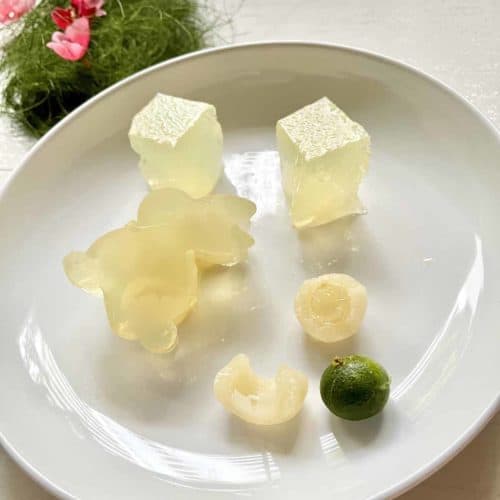 Rabbit-shaped jelly for Easter with Asian sea coconut, longan and Calamansi lime.