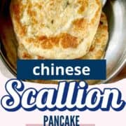 Flaky Chinese Scallion pancakes in a pan.