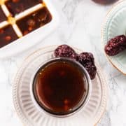 A deep red bowl of goji berry and red dates jelly.