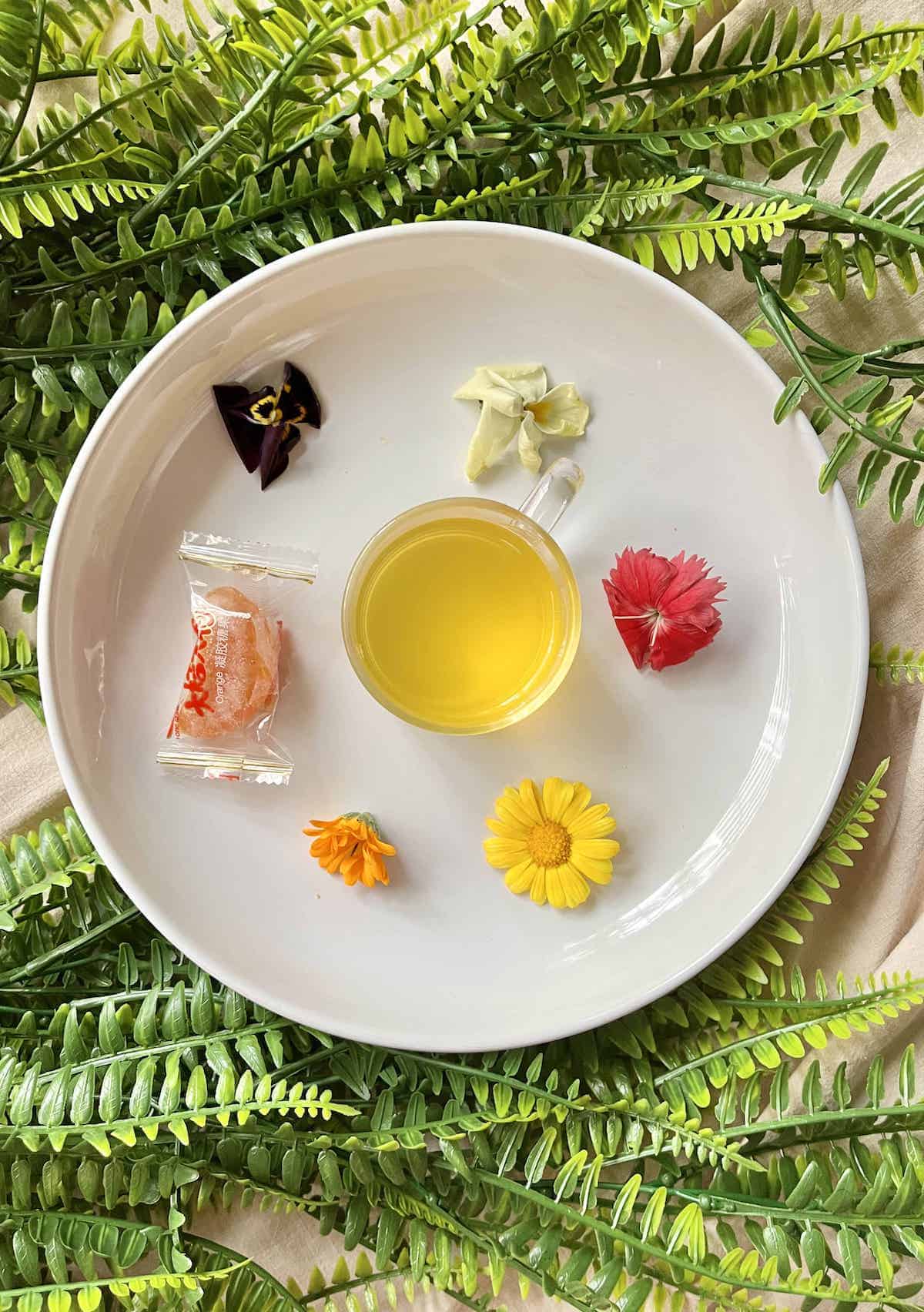 Overhead shot of turmeric ginger cinnamon lemon honey tea.