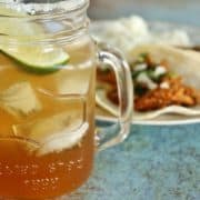 Close-up of a tamarind margarita cocktail.