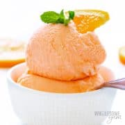 Close-up of sugar free orange sherbet.