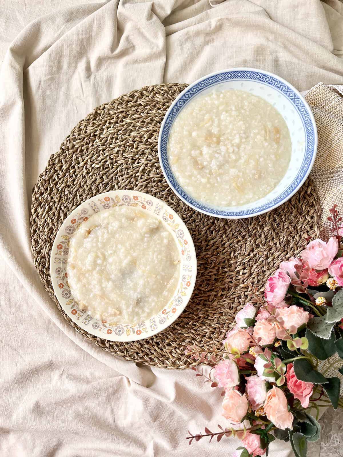 2 bowls of Chinese rice congee.